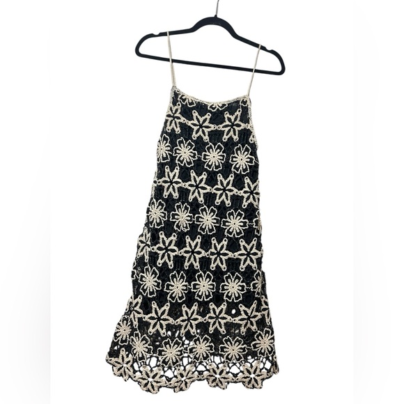 Zara black floral crochet spaghetti strap mini dress Size XS - Picture 3 of 8